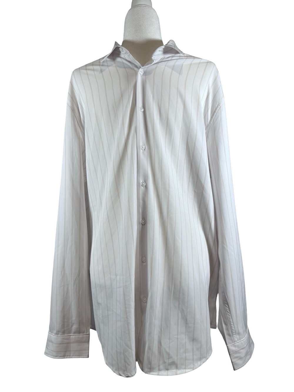 Classic White Pinstripe Dress Shirt — Men's Long Sleeve
